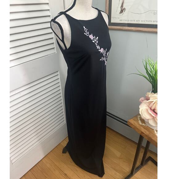 Vintage CITY TRIANGLES Dress Womens 7 Black Maxi Sheath Retro Y2K Vamp Grunge - Picture 5 of 11